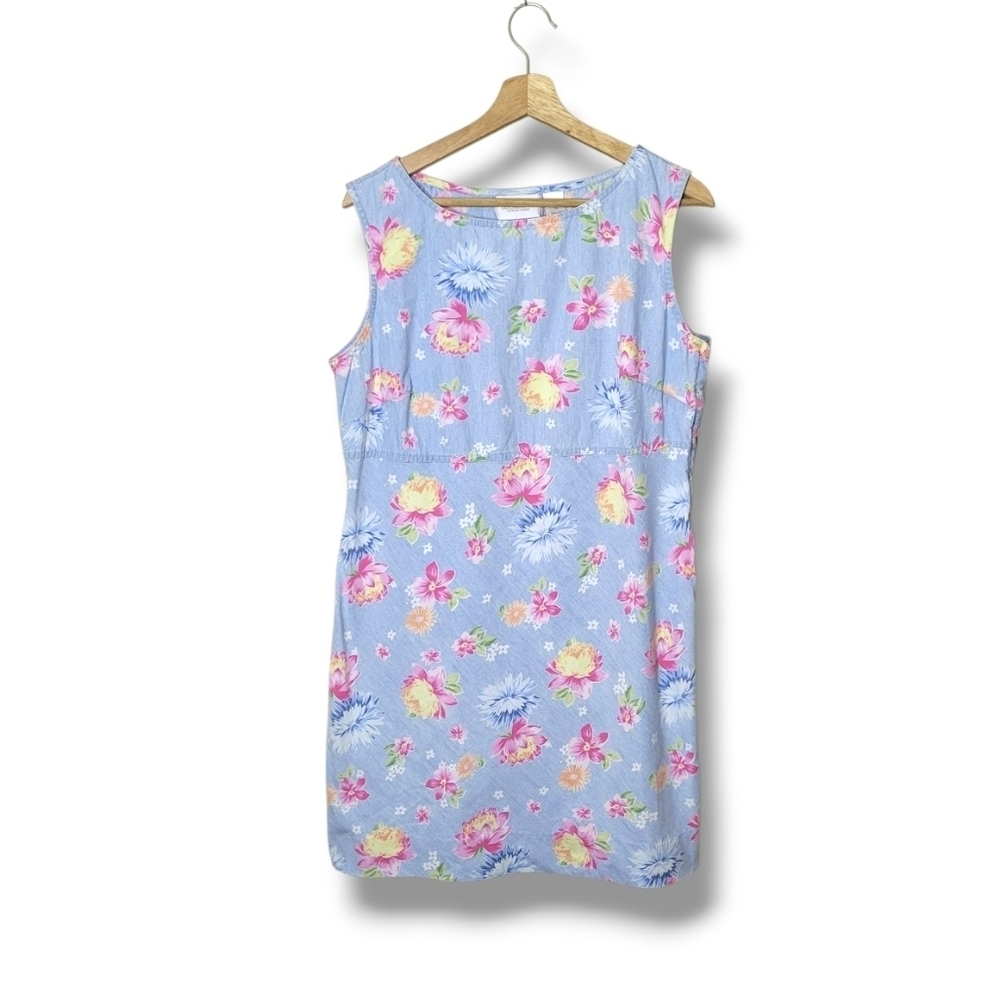 Liz Claiborne Vintage 90s Pastel Floral Chambray Dress Size 14